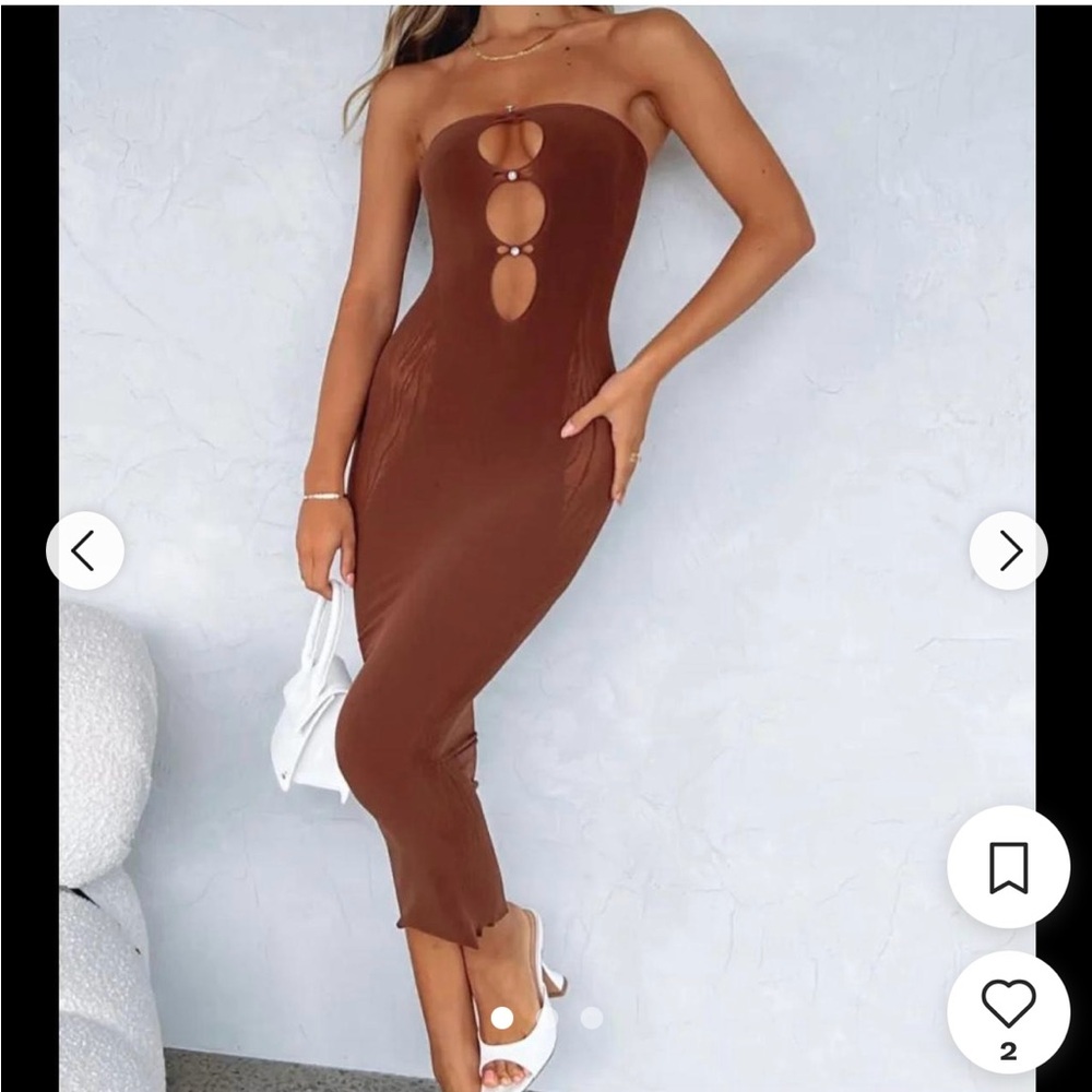 White Fox Boutique Brown Strapless Bodycon Dress